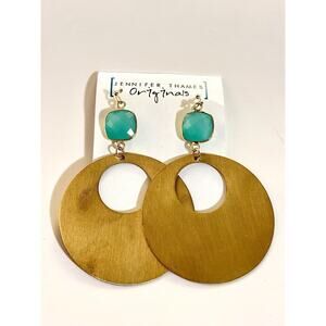 Jennifer Thames Originals Aqua & Gold Statement Earrings